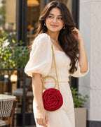 Handmade 3D Floral Clutch - Deep Red Rose
