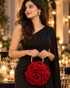 Handmade 3D Floral Clutch - Red Rose