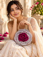 Handmade 3D Floral Clutch - Grey & Pinkish Purple Rose