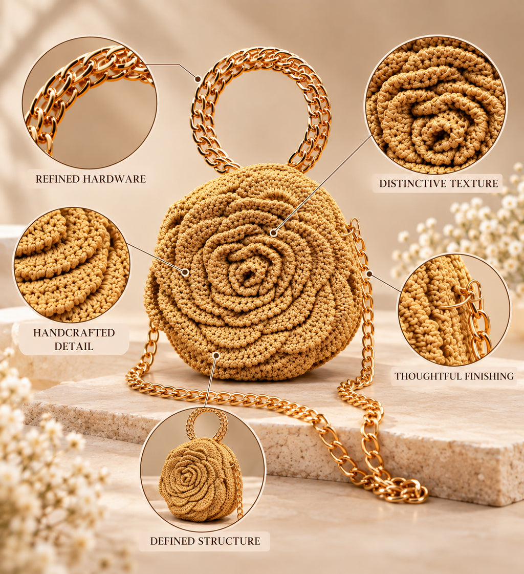 Handmade 3D Floral Clutch - Golden Rose