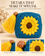 Teal Blue Sunflower Crochet Coin Pouch | Handmade Floral Zipper Purse