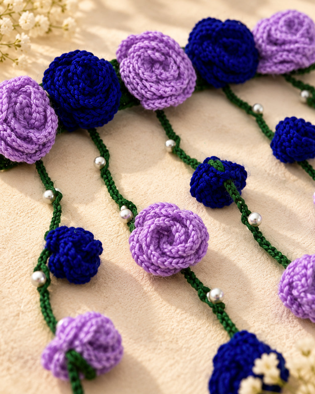 Crochet Floral Hair Tiara – Lavender & Blue