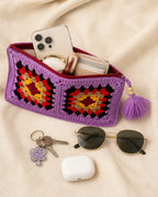 Handmade Purple Crochet Pouch – Colorful Granny Square