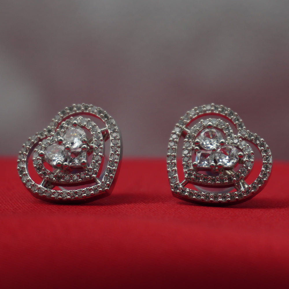 American Diamond Heart Stud Silver-Tone Earrings