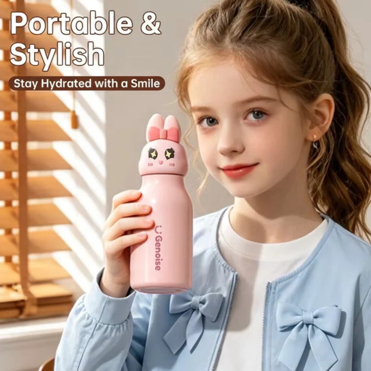 Kids Stainless Steel Insulated 450ml Water Bottle - Bunny Lid