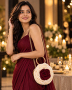 3D Rose Petal Crochet Handbag – Ivory & Burgundy
