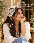 White Spider Web Crochet Bandana – Handmade Hair Scarf