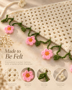 Ivory & Pink Floral Crochet Bandana – Handcrafted Floral Head Scarf