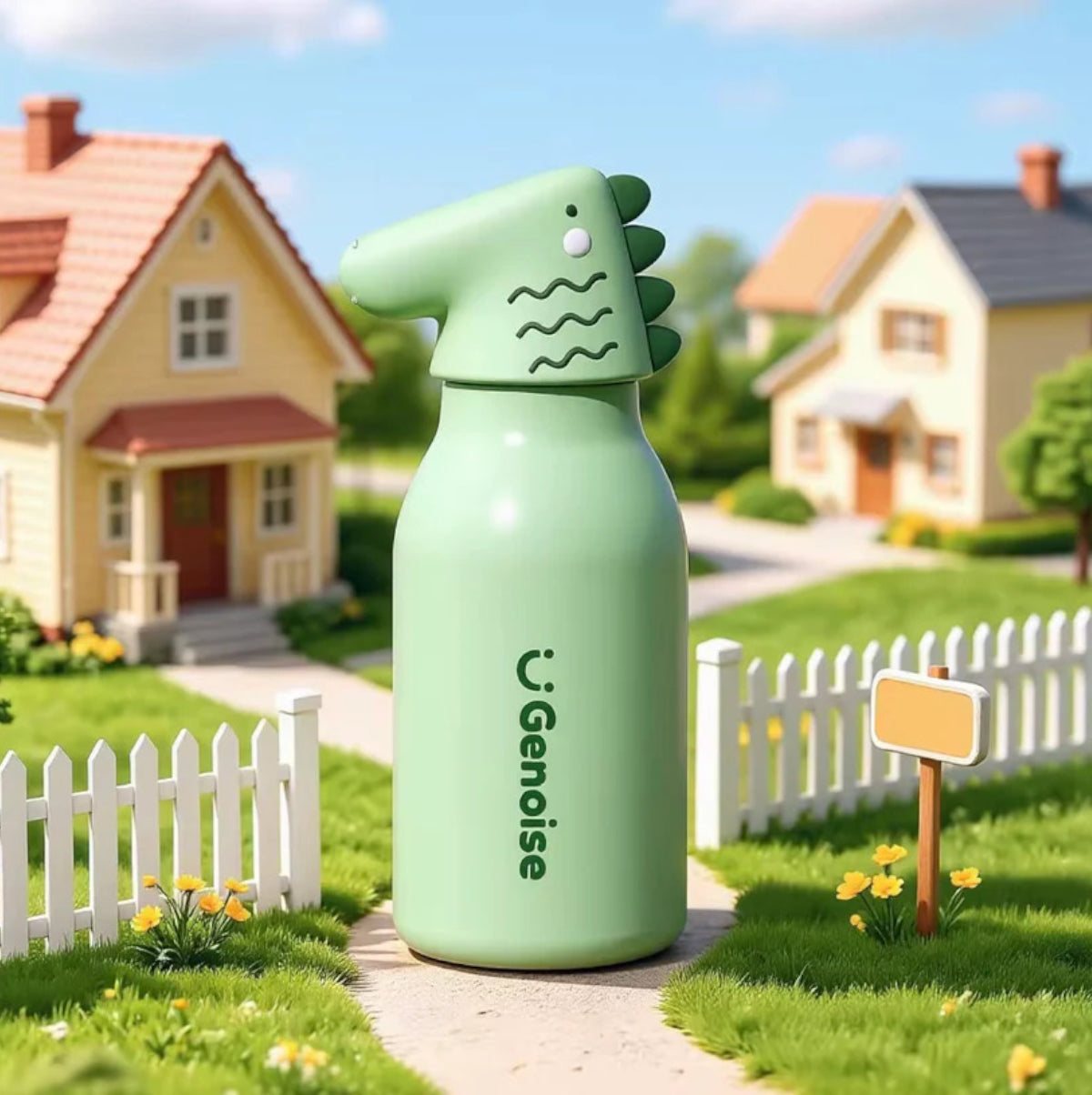 Kids Stainless Steel Insulated 450ml Water Bottle - Dinosaur Lid