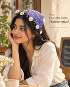 Lavender Daisy Crochet Bandana – Handcrafted Floral Head Scarf