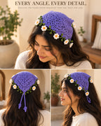 Lavender Daisy Crochet Bandana – Handcrafted Floral Head Scarf