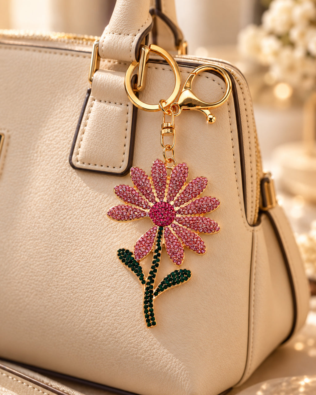 Pink Rhinestone Floral Charm