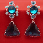 Blue Crystal Drop Earrings – Floral Statement