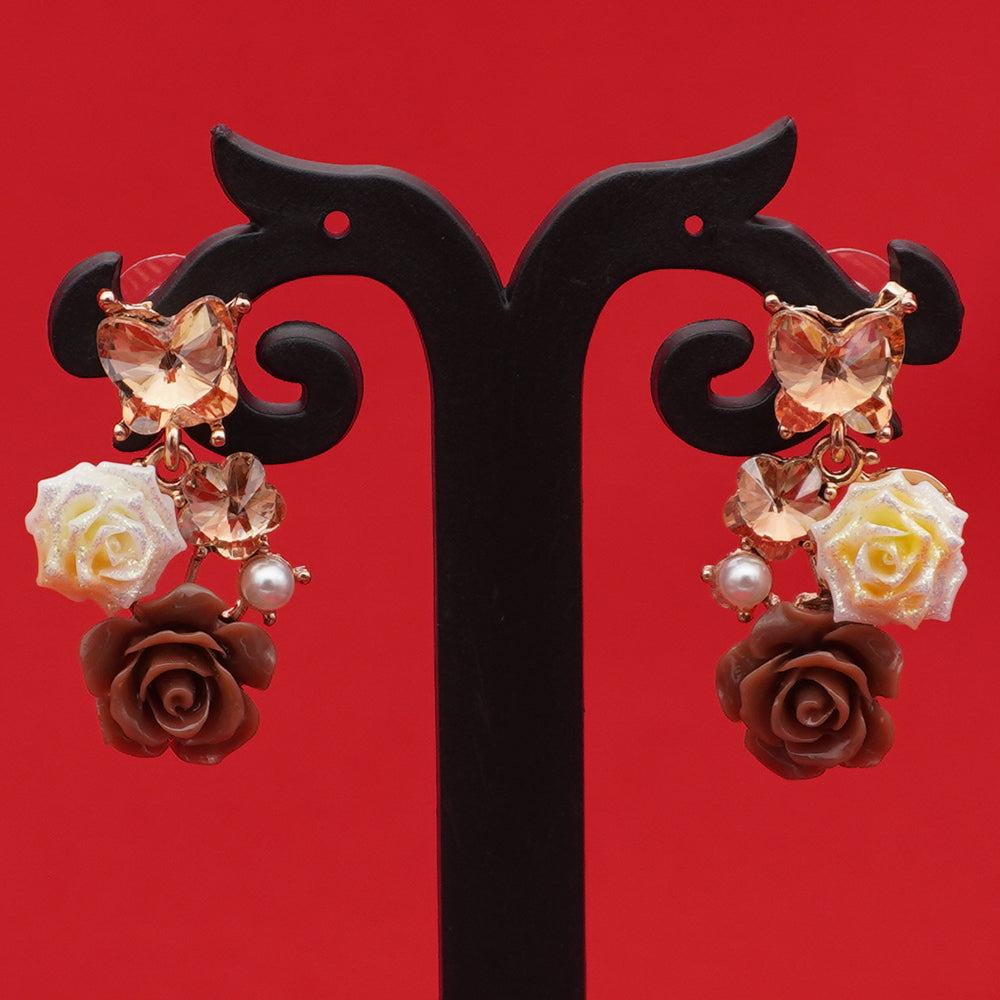 Enamel Floral Earrings Butterfly Crystal Drop | Rose & Pearl Collection