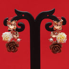 Butterfly Crystal Floral Drop Earrings  | Rose & Pearl Collection