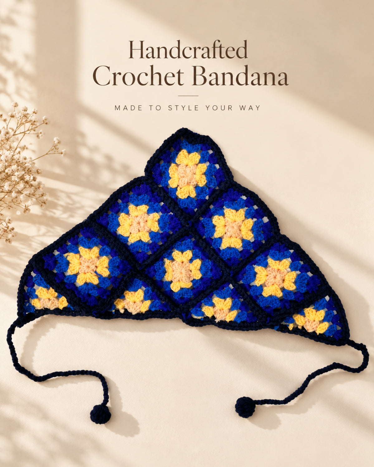 Dark Blue Bloom Crochet Bandana