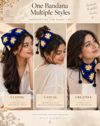 Dark Blue Bloom Crochet Bandana