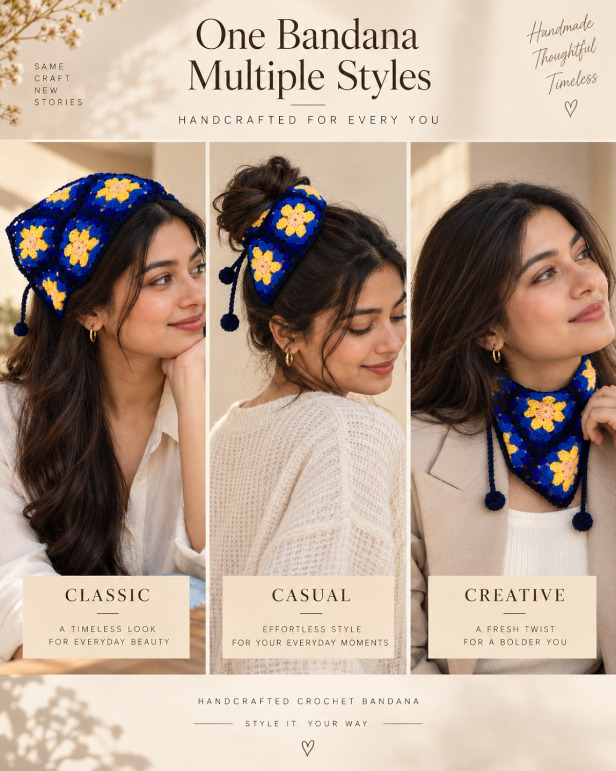Dark Blue Bloom Crochet Bandana