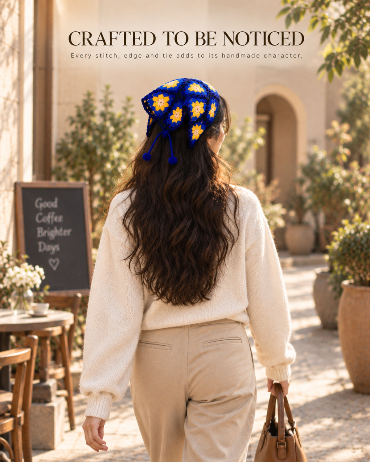 Dark Blue Bloom Crochet Bandana