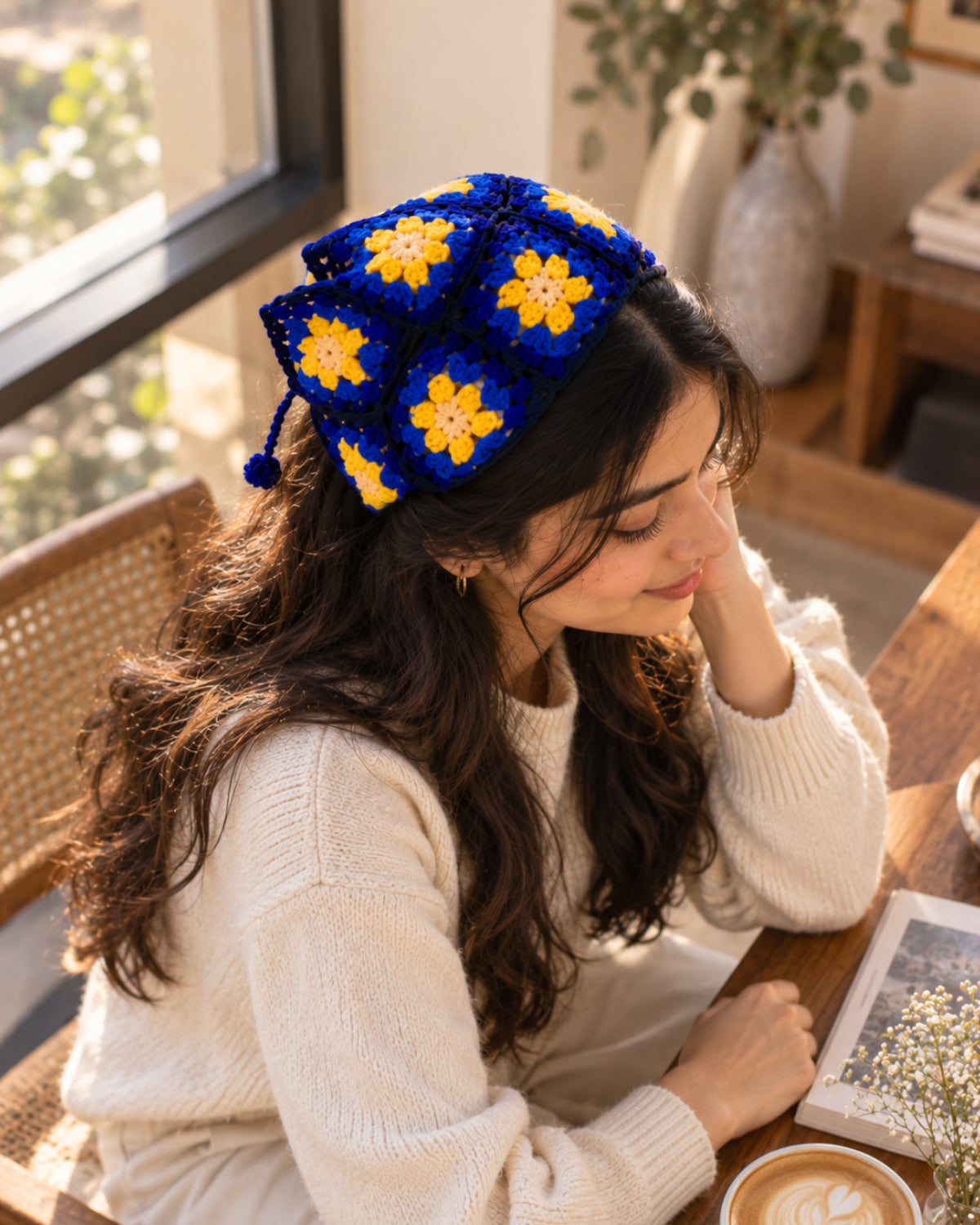 Dark Blue Bloom Crochet Bandana