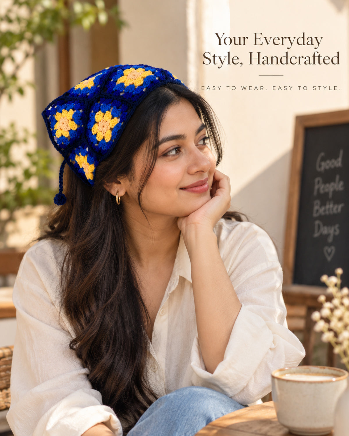 Dark Blue Bloom Crochet Bandana
