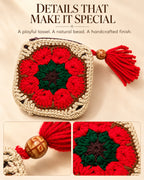 African Flower Mini Crochet Pouch with Tassel | Handmade Floral Zipper Mini Purse