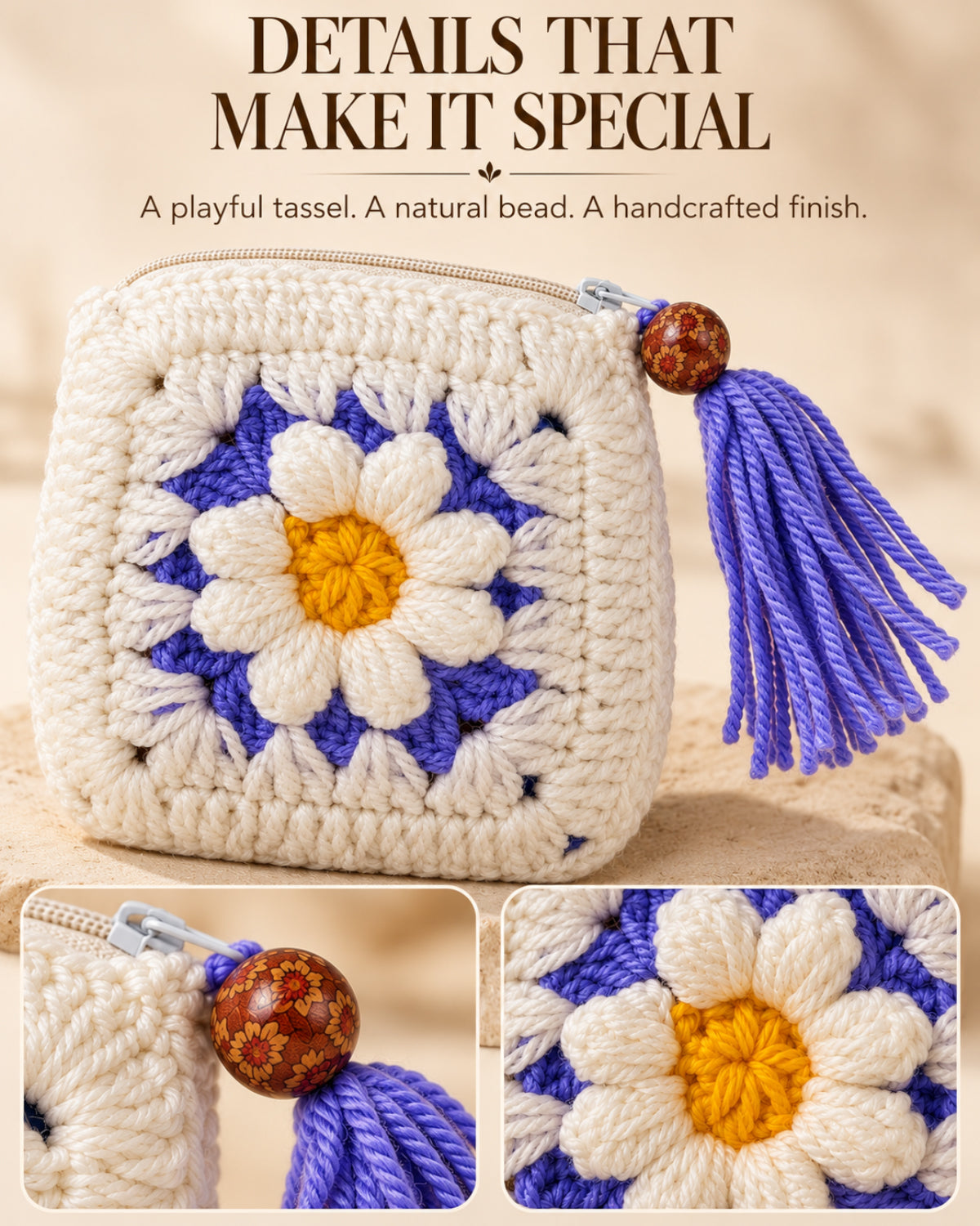 Lilac Bloom Crochet Coin Pouch | Handmade Floral Zipper Purse