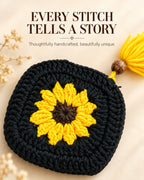 Black & Yellow Sunflower Mini Crochet Pouch | Handmade Floral Zipper Mini Purse