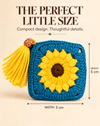 Teal Blue Sunflower Crochet Coin Pouch | Handmade Floral Zipper Purse