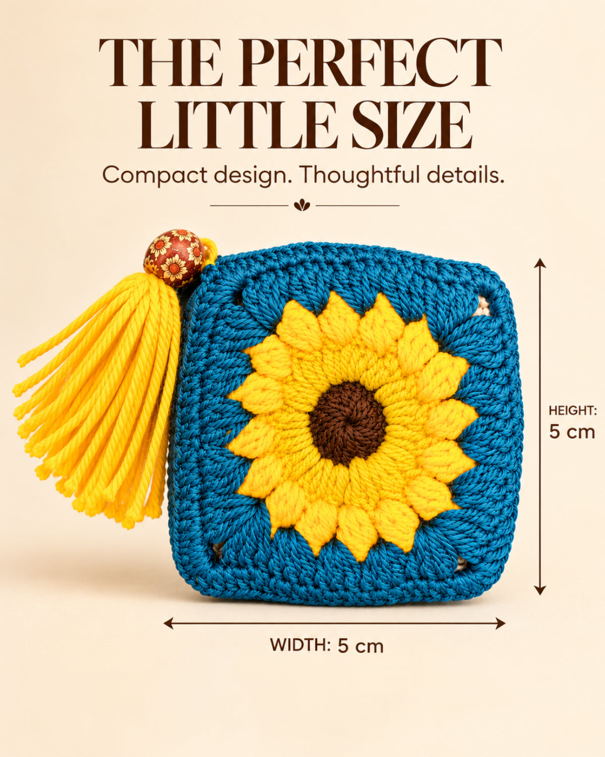 Teal Blue Sunflower Crochet Coin Pouch | Handmade Floral Zipper Purse