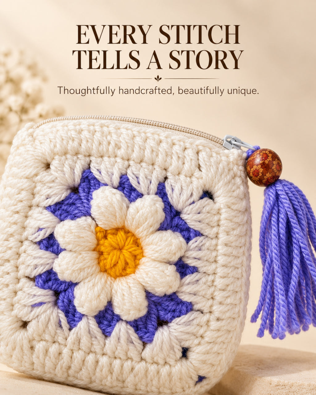 Lilac Bloom Crochet Coin Pouch | Handmade Floral Zipper Purse