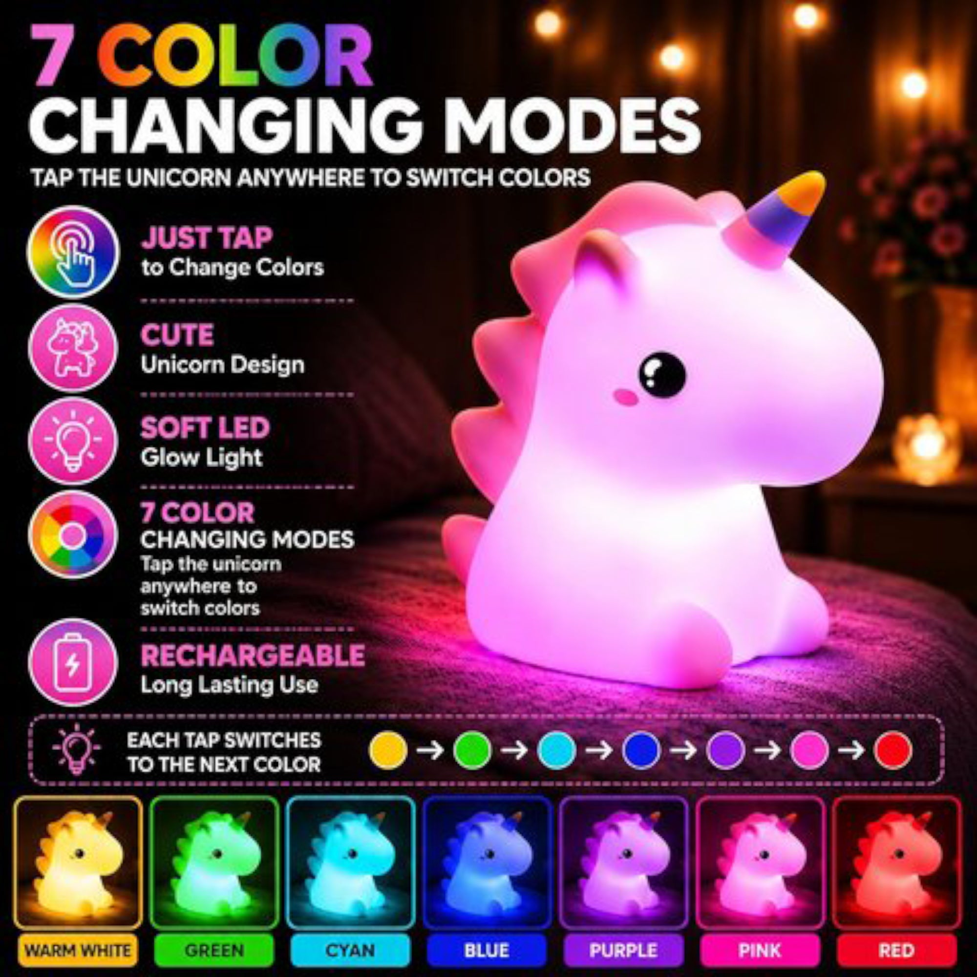 Multi Color Unicorn Silicon Night Lamp