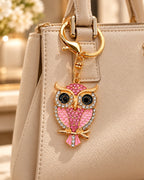Crystal Owl Rhinestone Keychain – Pink