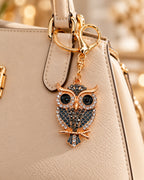Crystal Owl Rhinestone Keychain – Black
