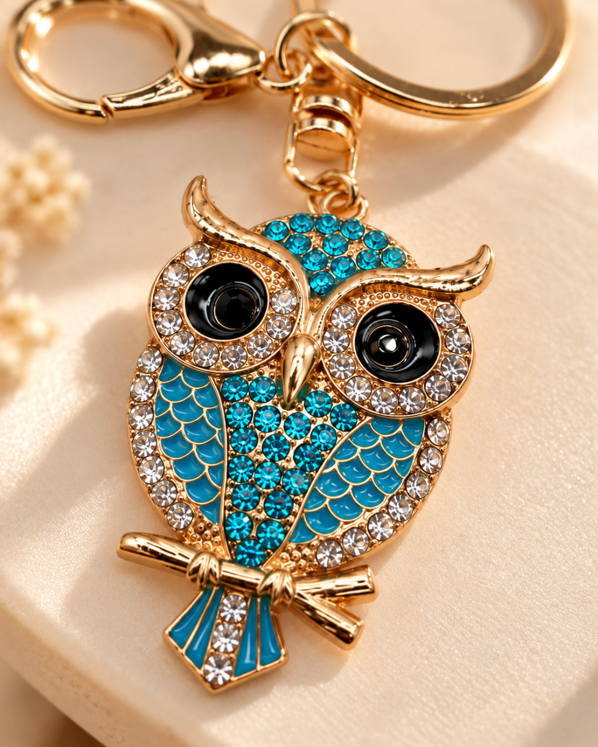 Crystal Owl Rhinestone Keychain – Turquoise