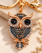 Crystal Owl Rhinestone Keychain – Black