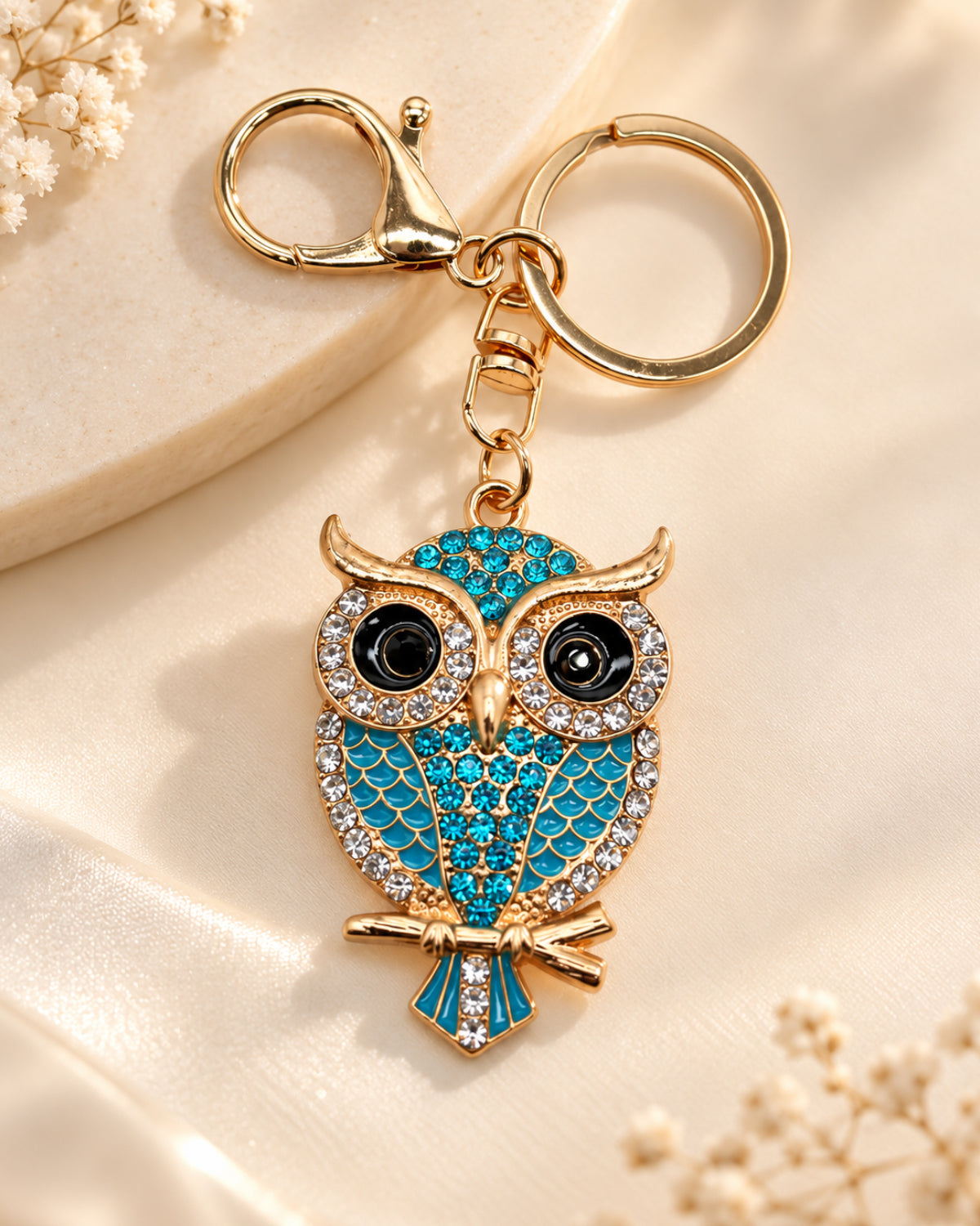 Crystal Owl Rhinestone Keychain – Turquoise