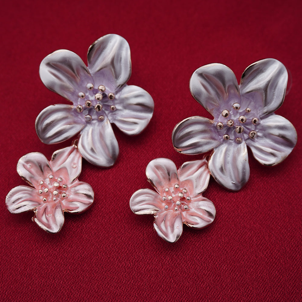 Elegant Double Blossom Drop Earrings – Ivory & Blush Translucent Floral