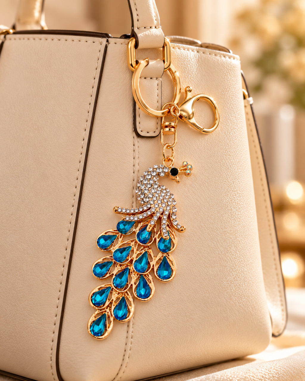 Blue Rhinestone Peacock Keychain
