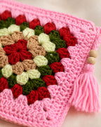 Handmade Light Pink Crochet Pouch – Colorful Granny Square