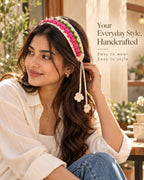 Pink Floral Floral Crochet Bandana – Handmade Hair Accessory