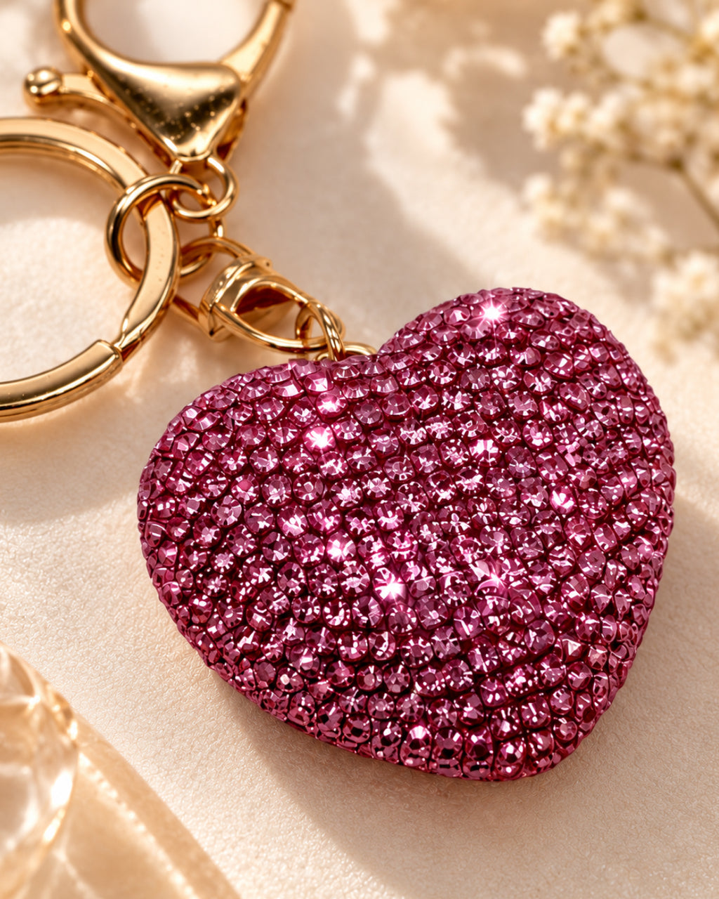 Pink Rhinestone Heart Keychain