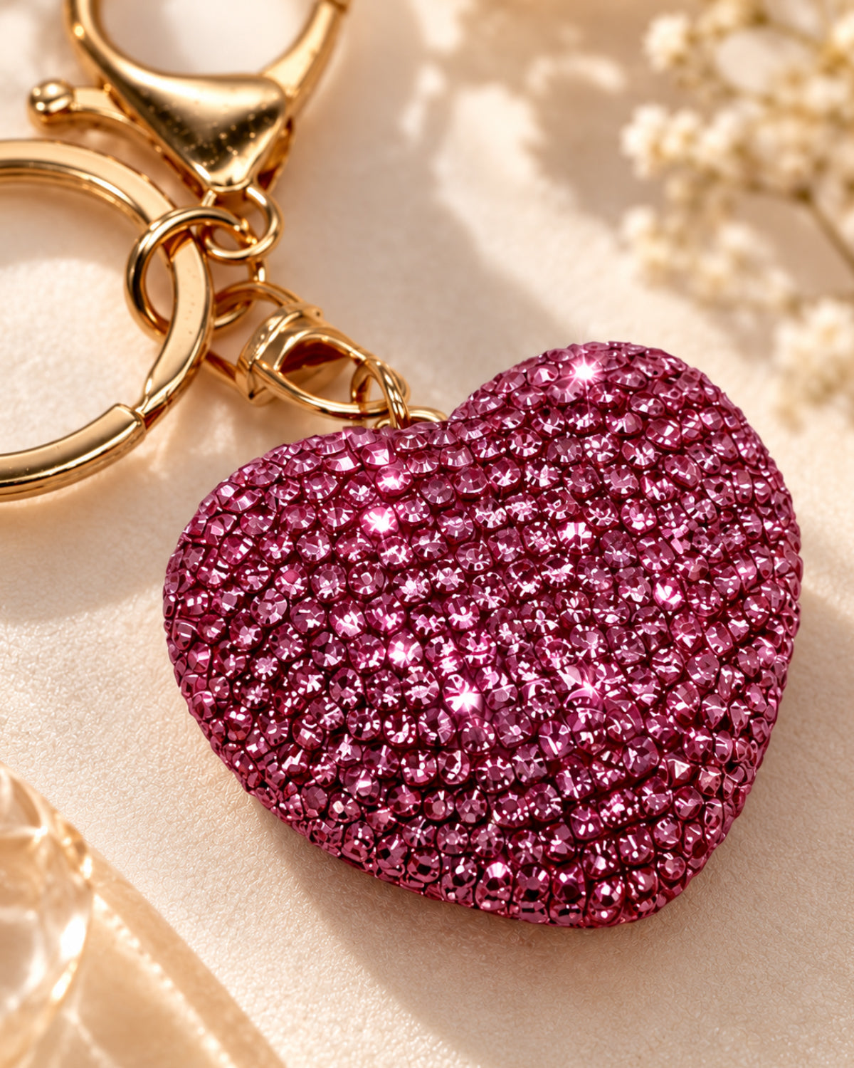 Pink Rhinestone Heart Keychain
