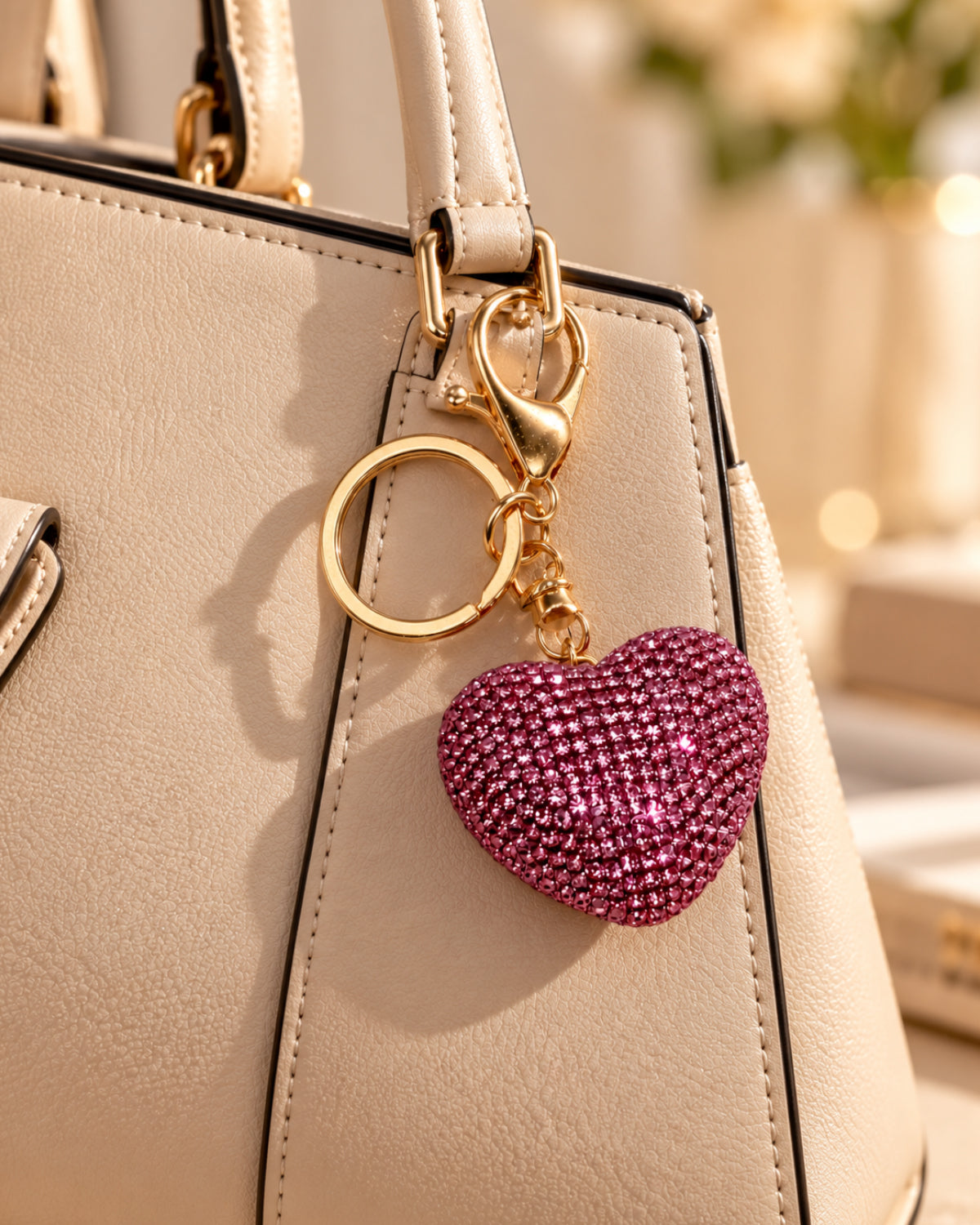 Pink Rhinestone Heart Keychain