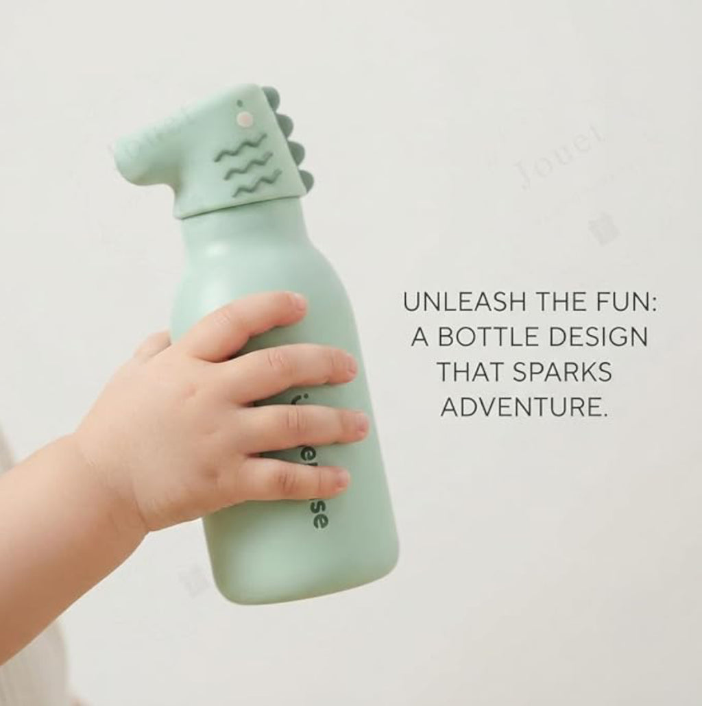 Kids Stainless Steel Insulated 450ml Water Bottle - Dinosaur Lid