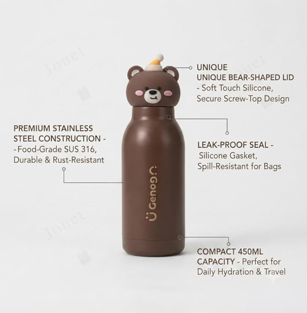 Kids Stainless Steel Insulated 450ml Water Bottle - Bear Lid