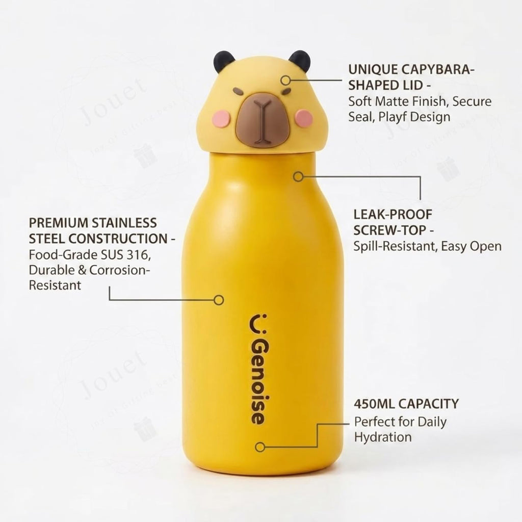 Kids Stainless Steel Insulated 450ml Water Bottle - Capybara Lid