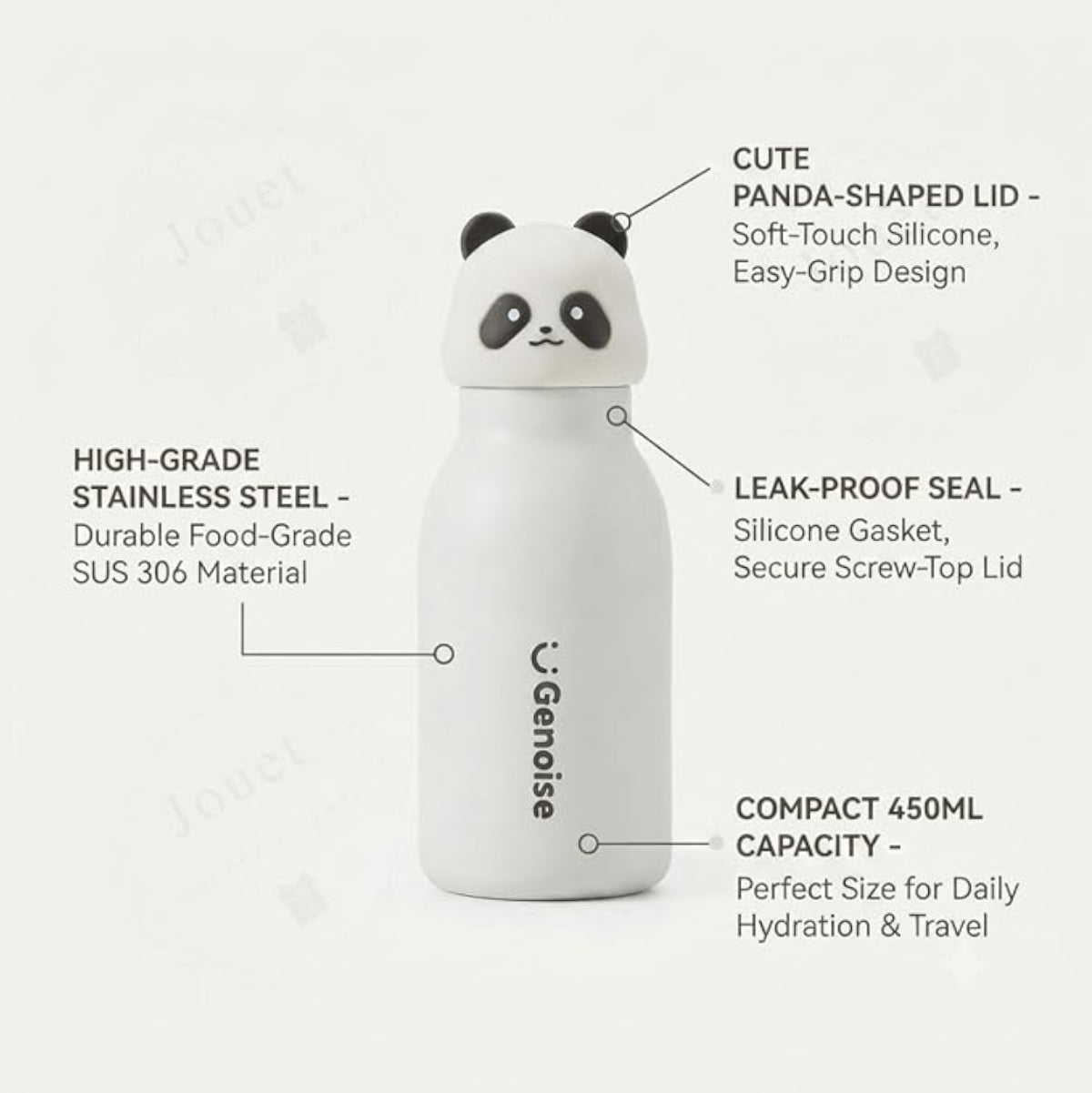 Kids Stainless Steel Insulated 450ml Water Bottle - Panda Lid