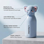 Kids Stainless Steel Insulated 450ml Water Bottle - Elephant Lid