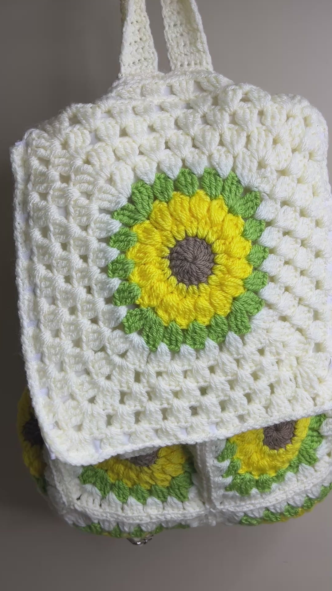 Handcrafted Sunflower Crochet Backpack – Cream Backpack with Sunflowers